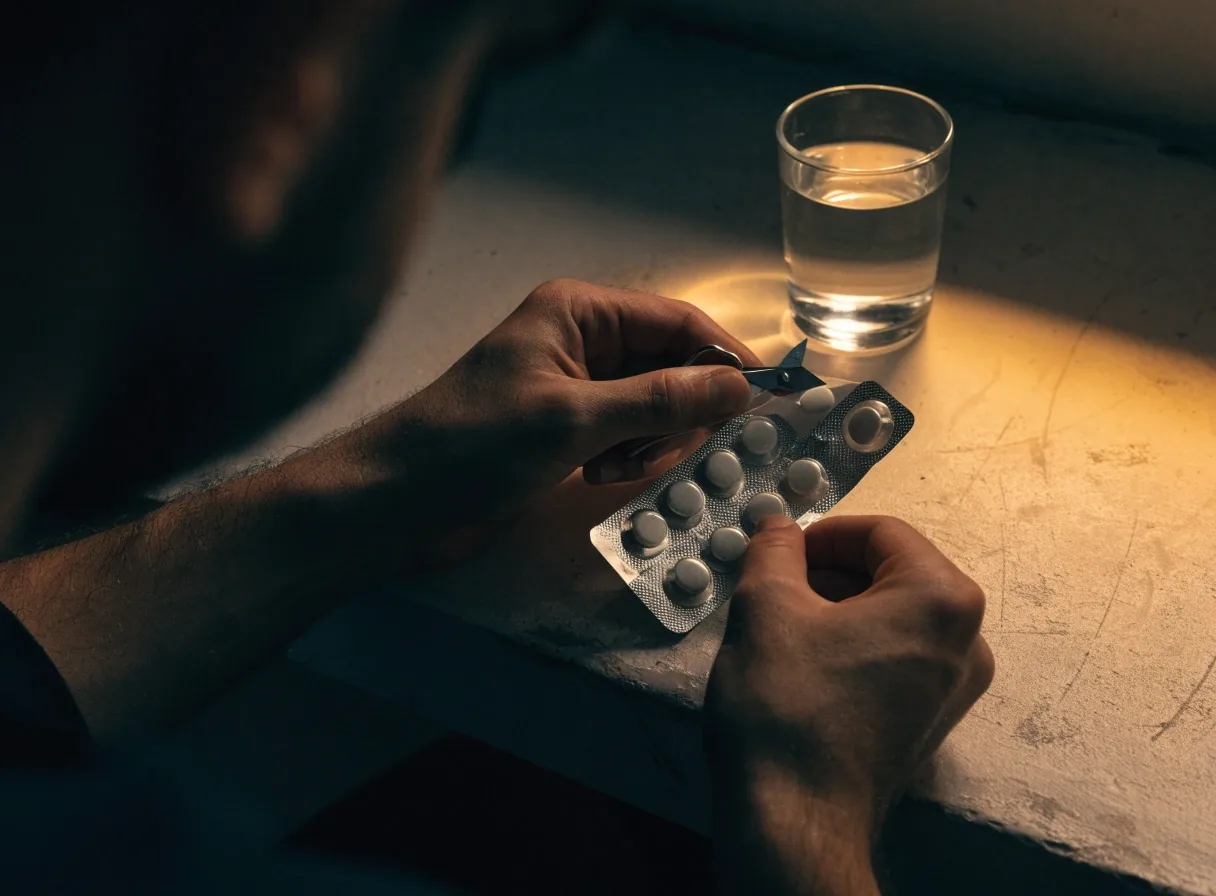 Two daily vitamin formats laid side by side on a plaster surface under a warm lamp